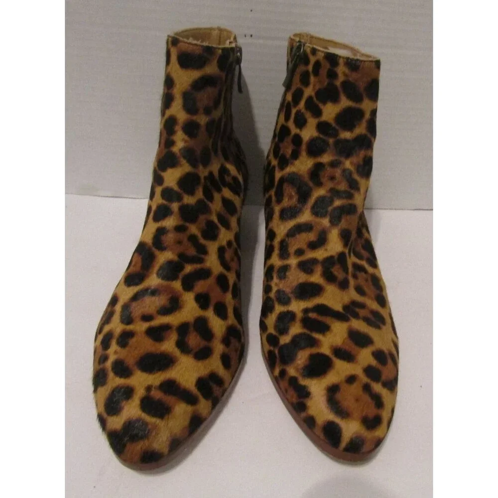 JCrew Walker Ankle Boots Walker Calf Hair Leopard Print Booties Size 8.5